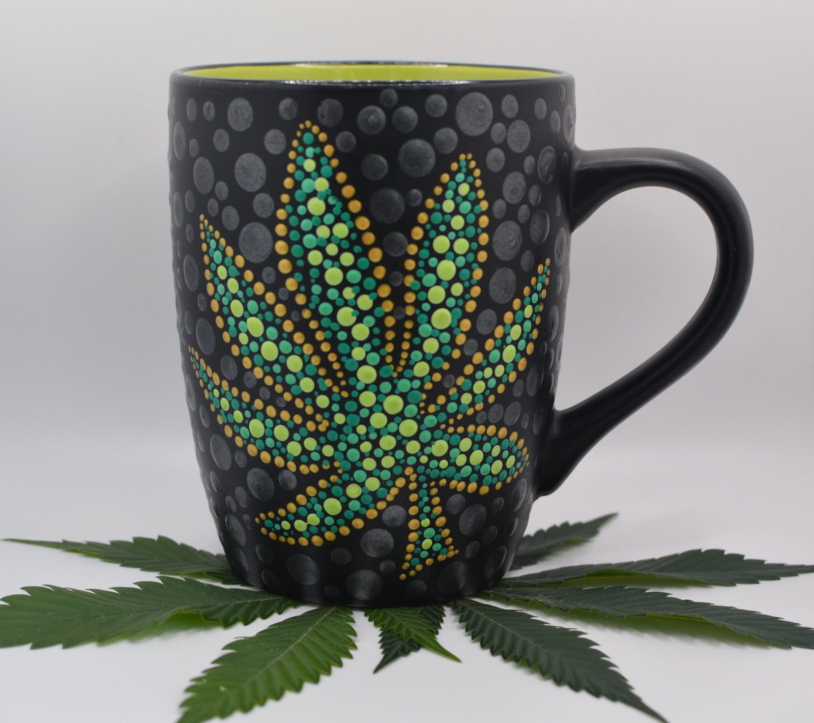 Hand painted hemp leaf mug